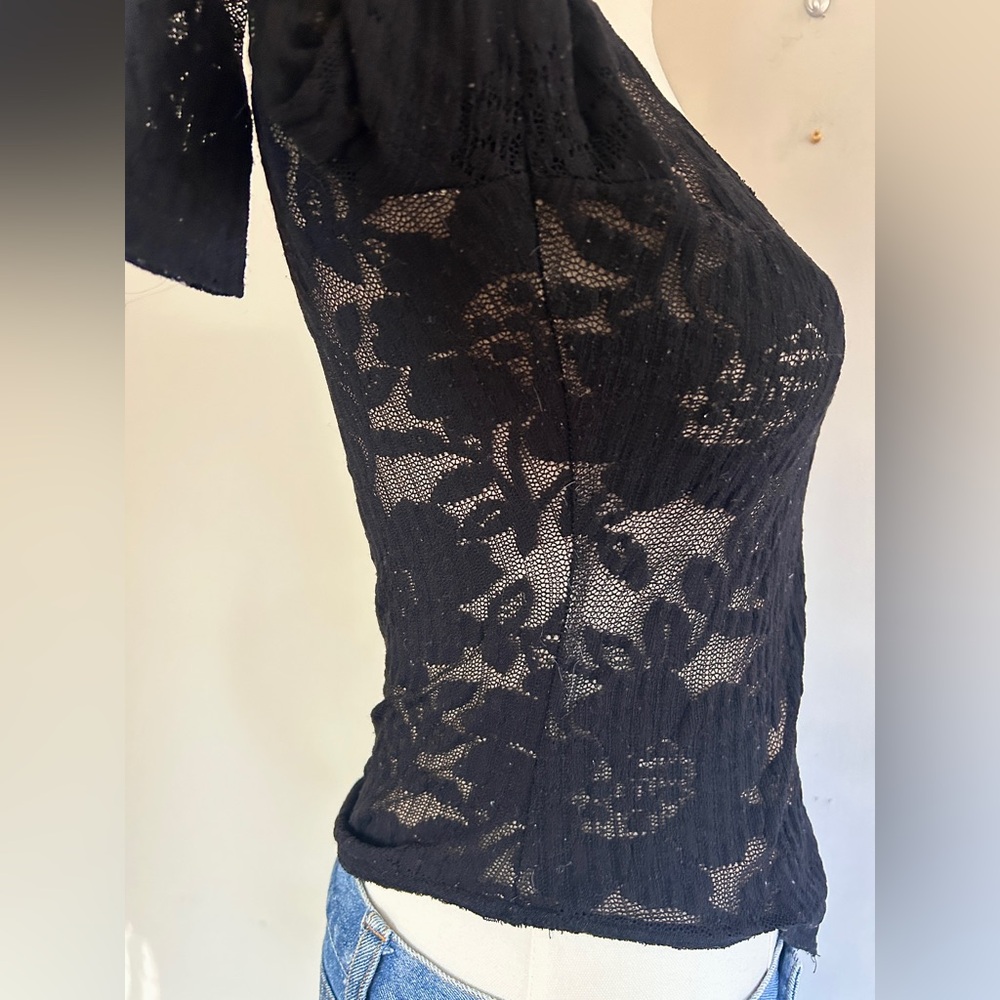 Y2K A’NUE LIGNE Sheer Lace Fitted Top Whimsigoth Fairy Grunge Romantic Goth Sz S - Picture 12 of 15
